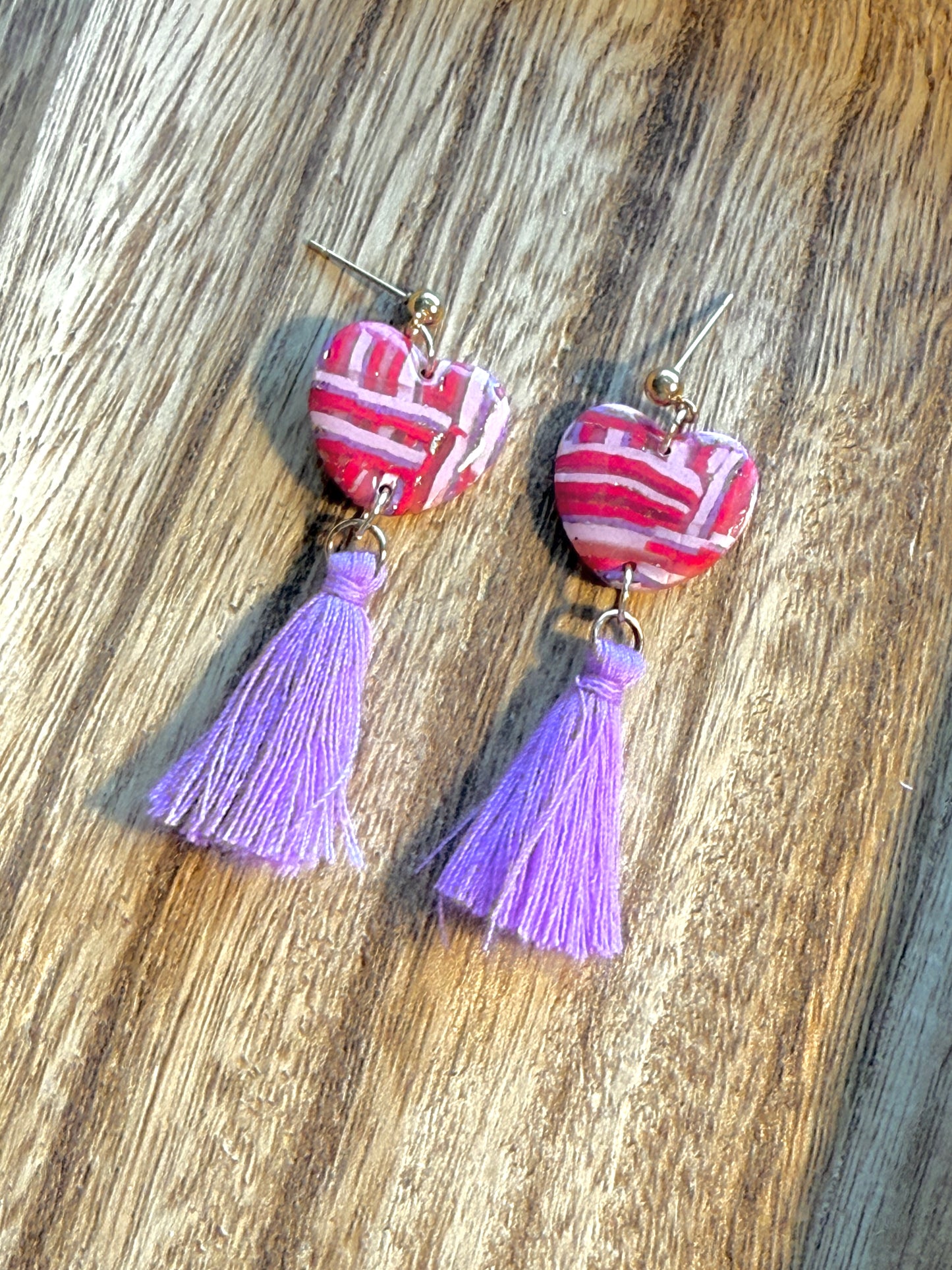 Handmade Crimson & Charm Heart Dangles