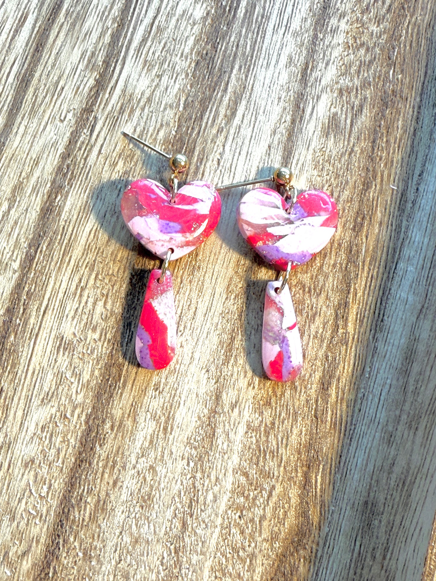 Handmade Crimson & Charm Heart Dangles