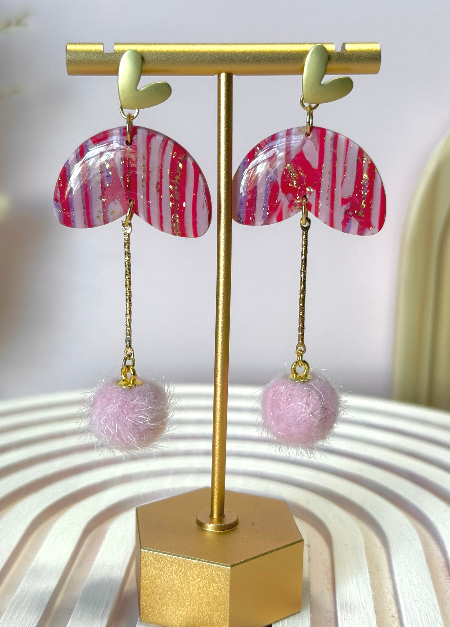 Handmade Crimson & Charm Pom Dangles