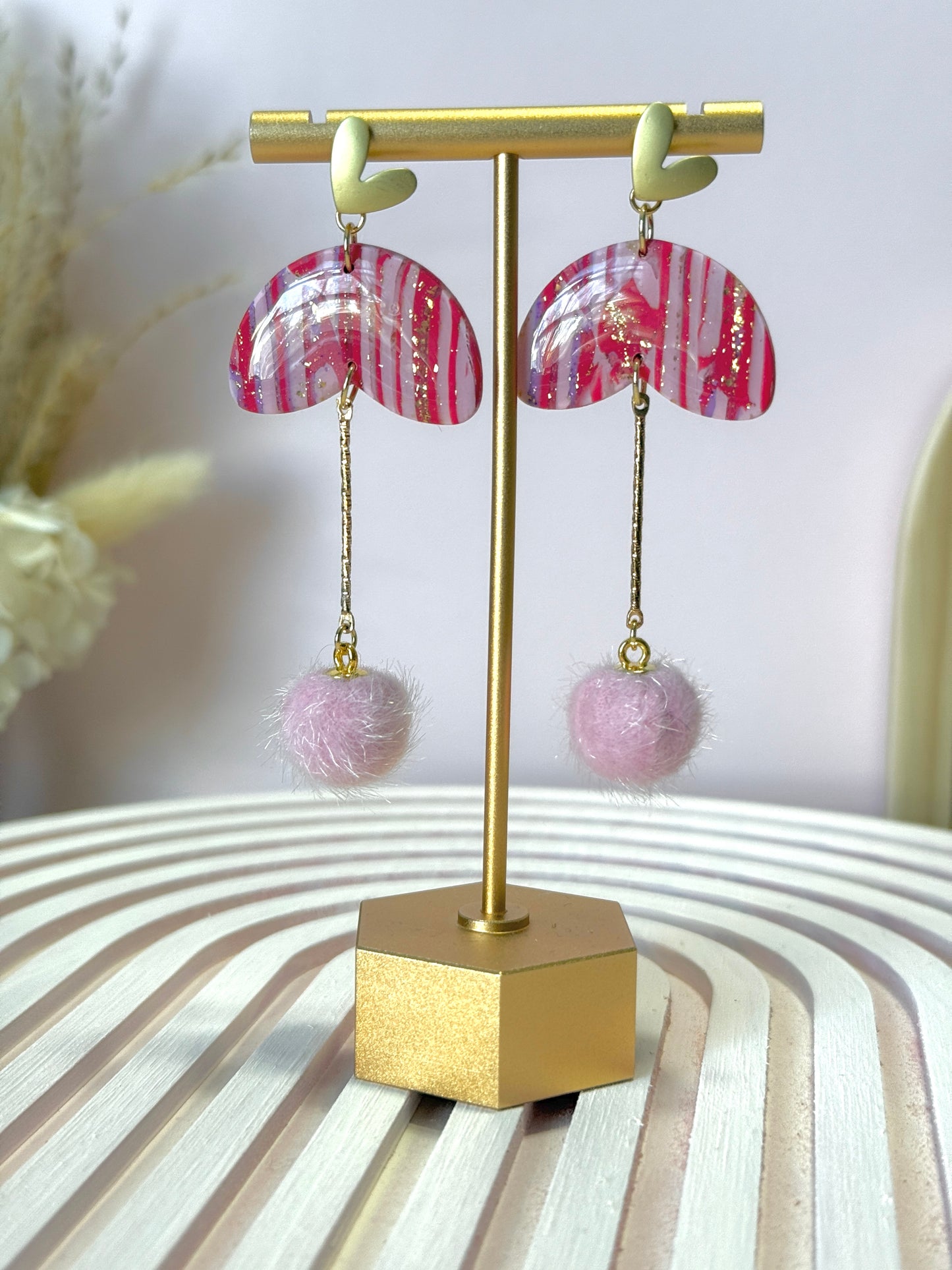 Handmade Crimson & Charm Pom Dangles