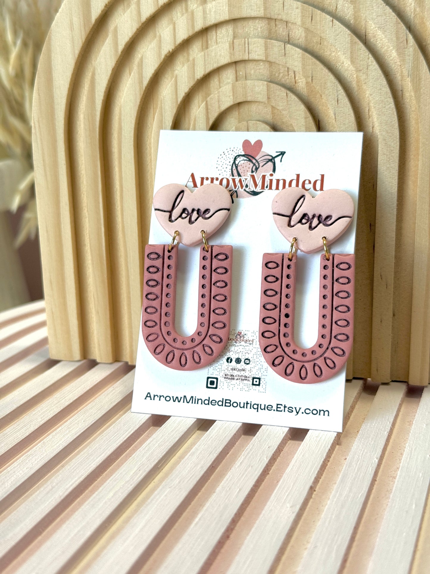 Handmade Boho Pink Heart Love Arch Earrings