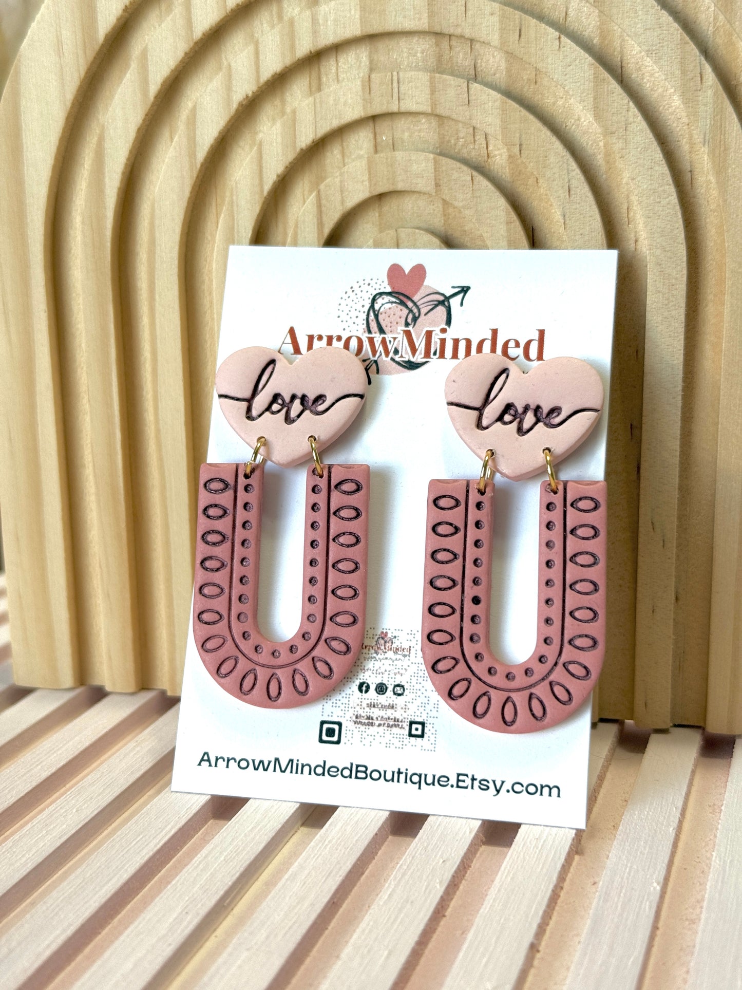 Handmade Boho Pink Heart Love Arch Earrings