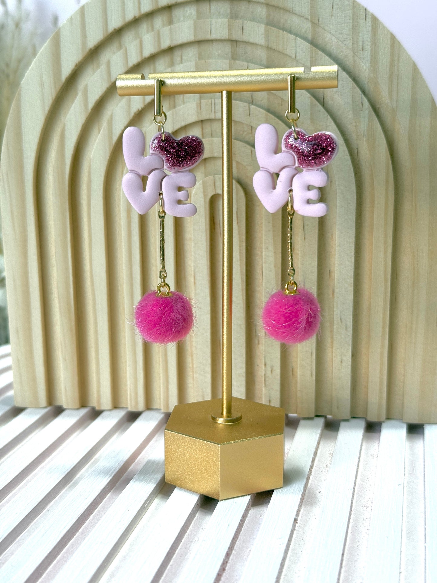Handmade Pink Love Dangle Earrings