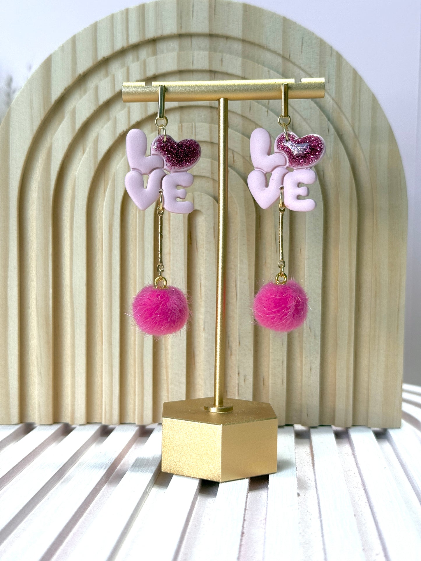 Handmade Pink Love Dangle Earrings