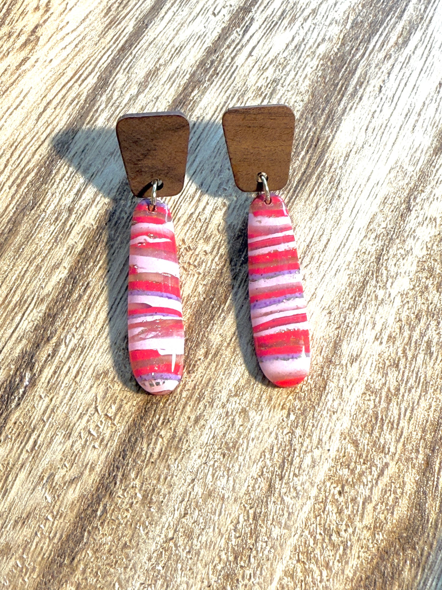 Handmade Crimson & Charm Wood Stud Dangles