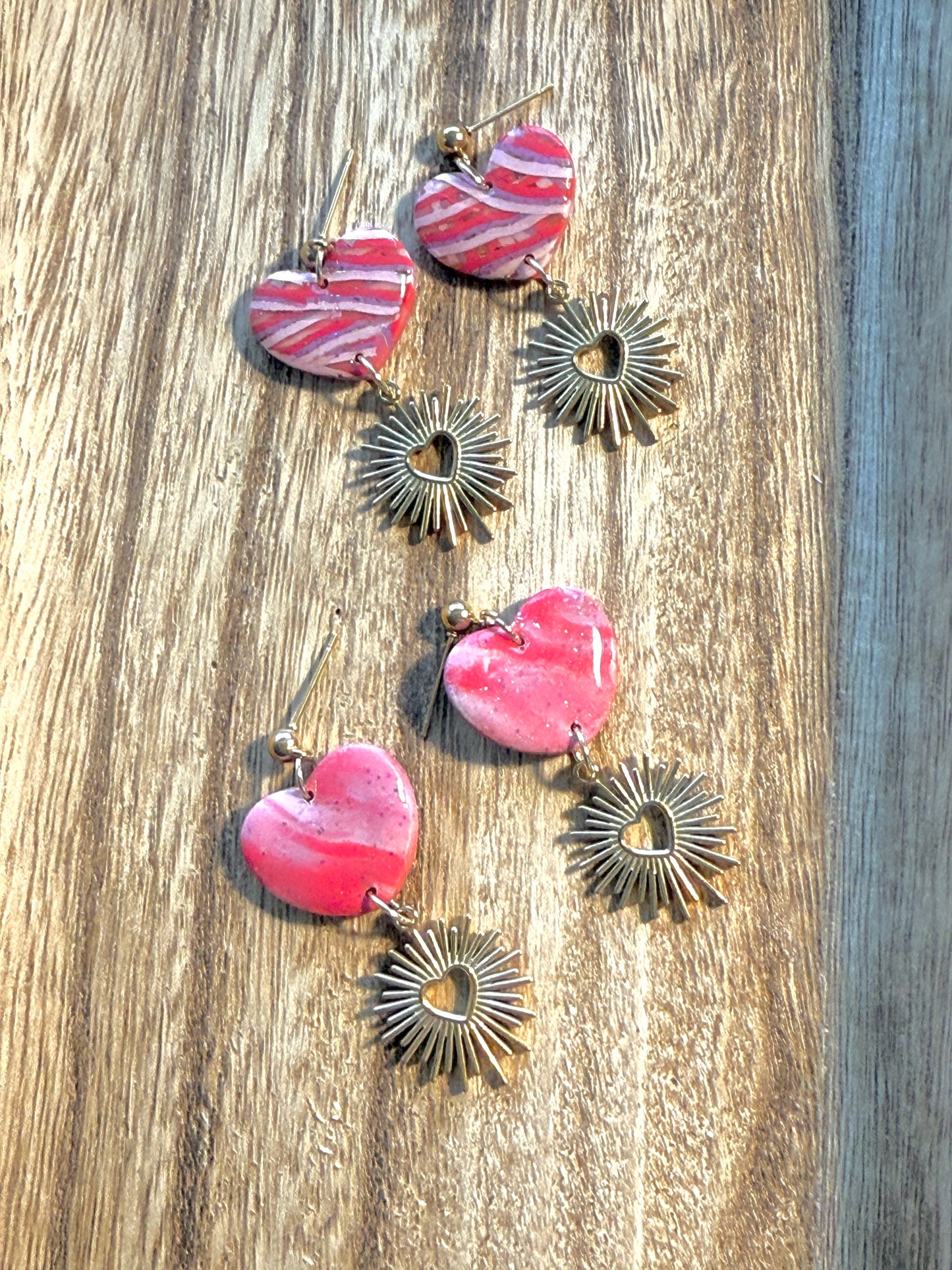 Handmade Crimson & Charm Heart Burst Dangles
