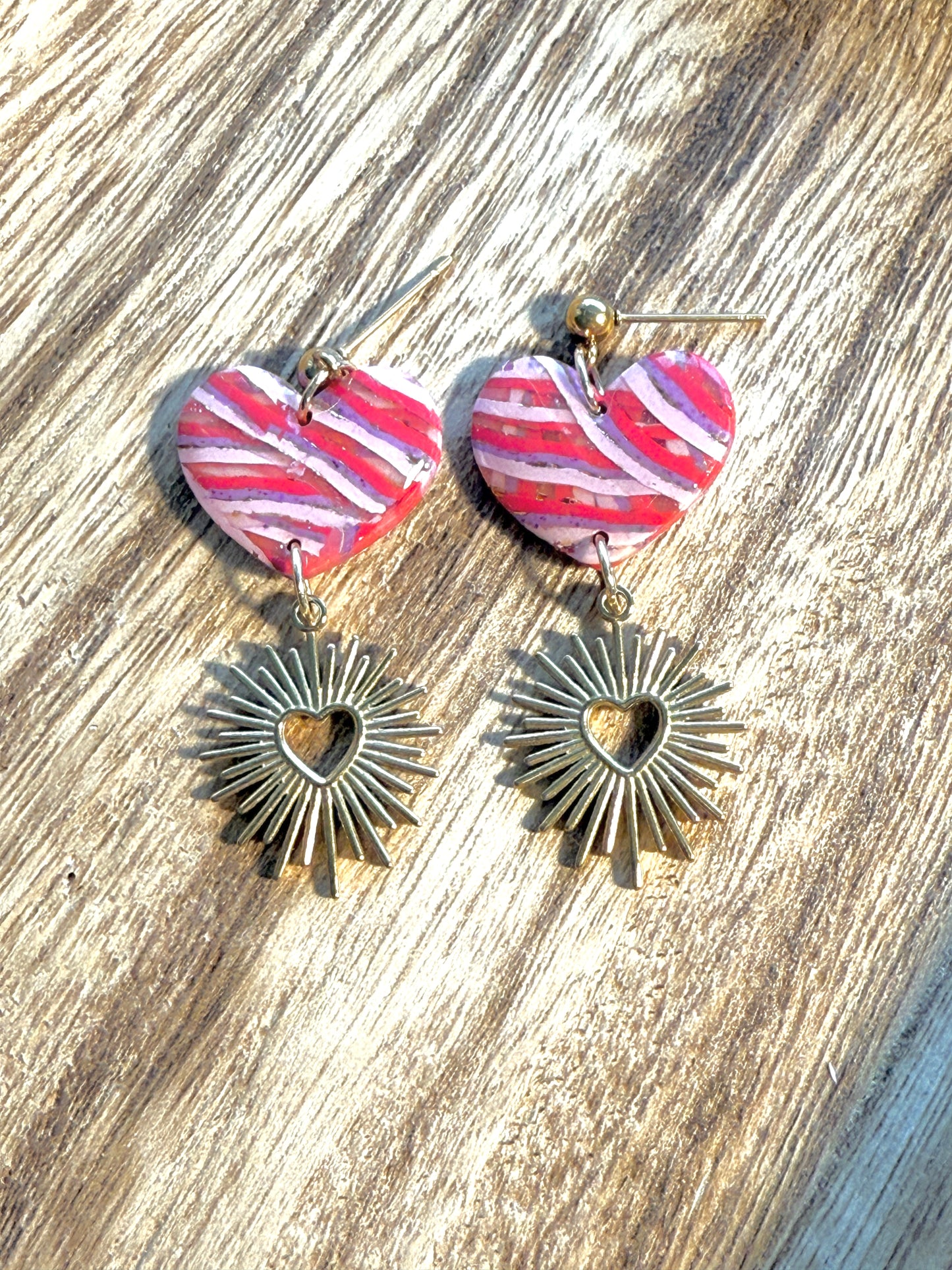 Handmade Crimson & Charm Heart Burst Dangles