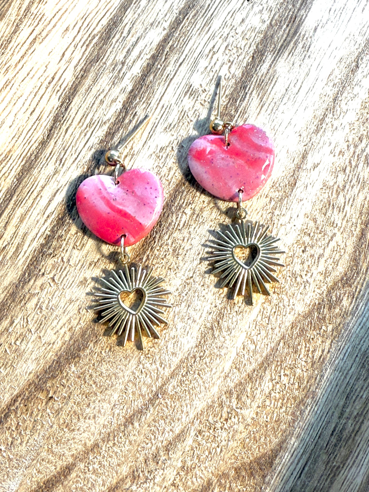 Handmade Crimson & Charm Heart Burst Dangles