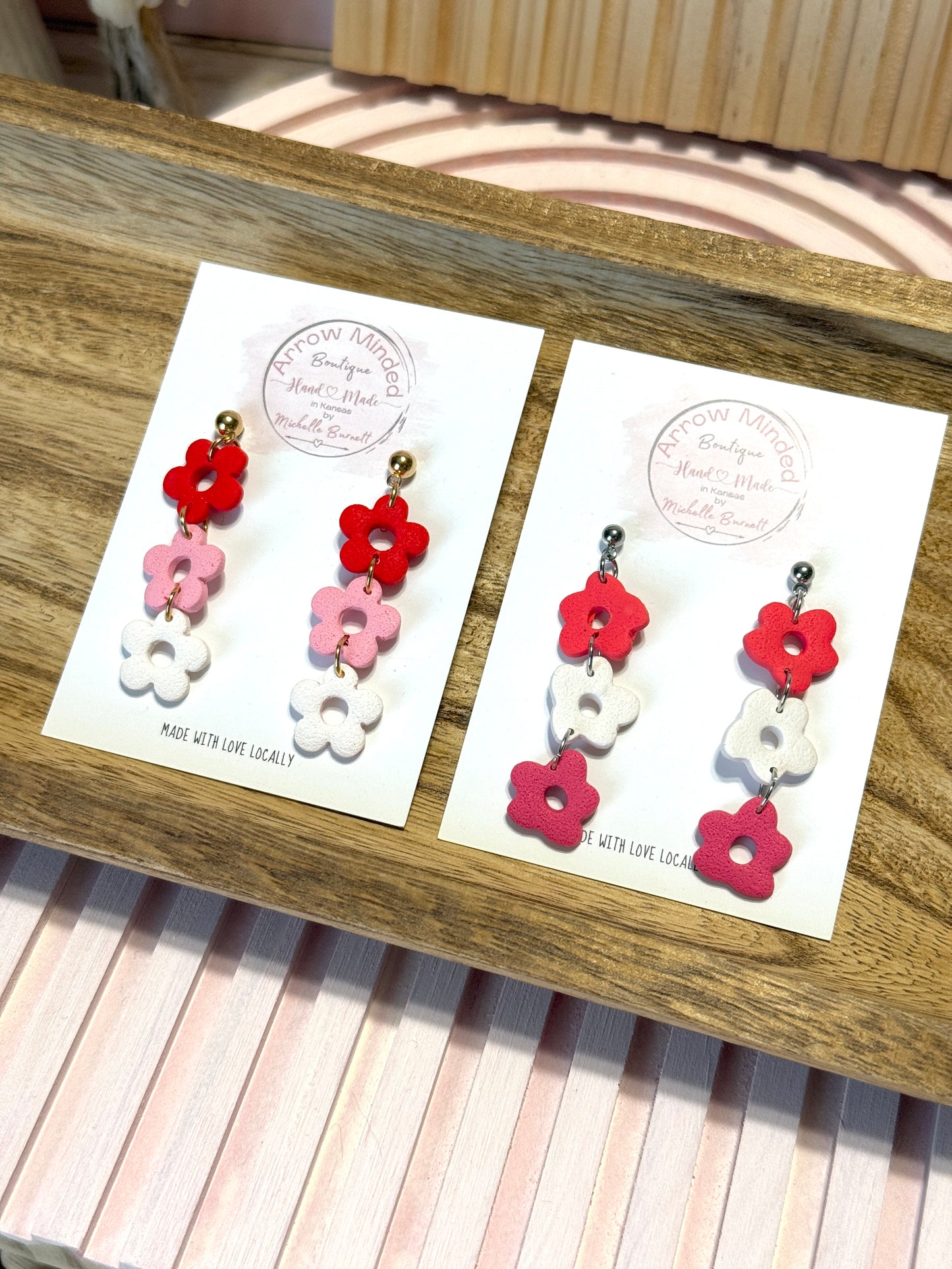Handmade Triple Floral Dangles
