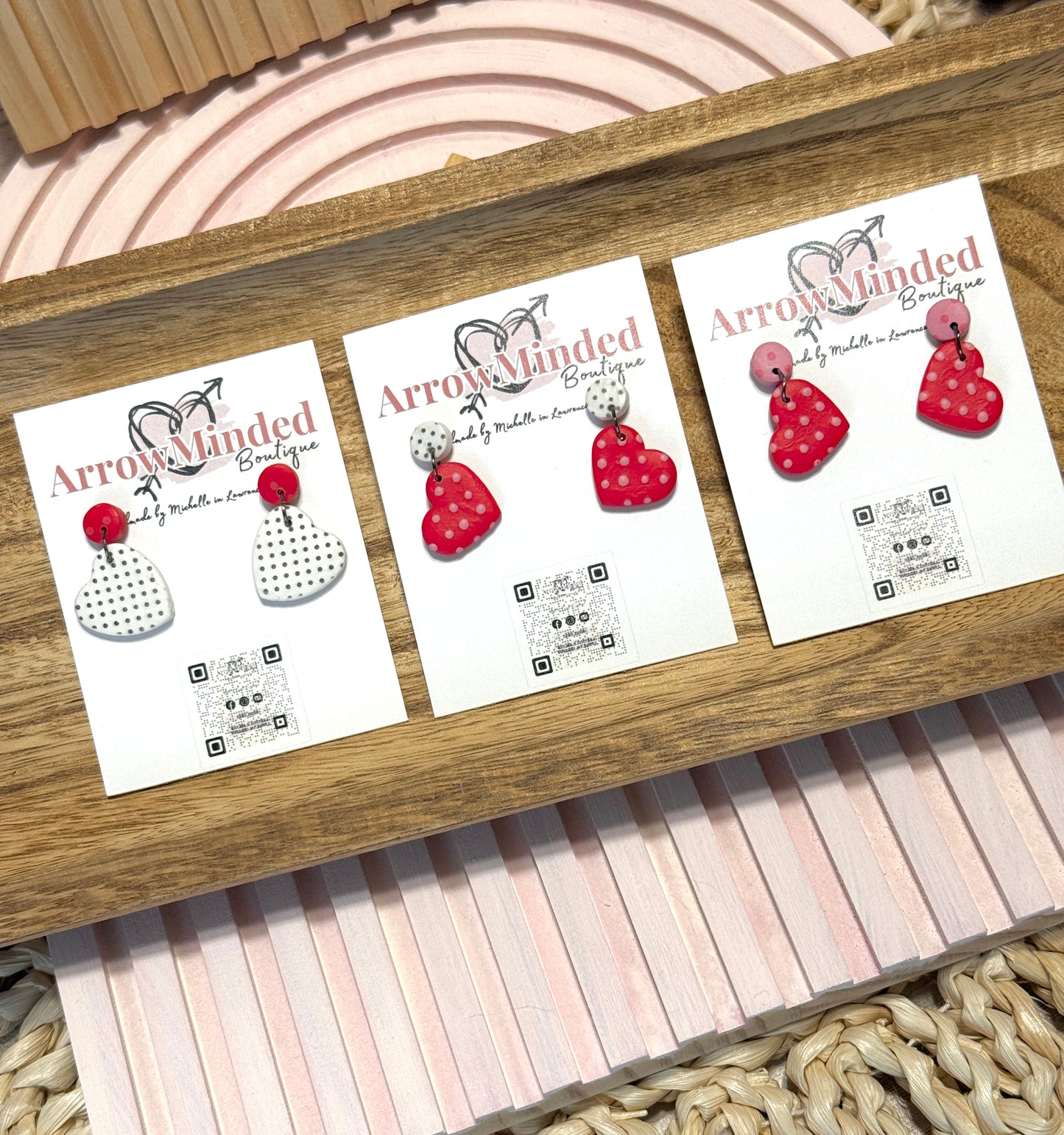 Handmade Polka-Dot Heart Dangles