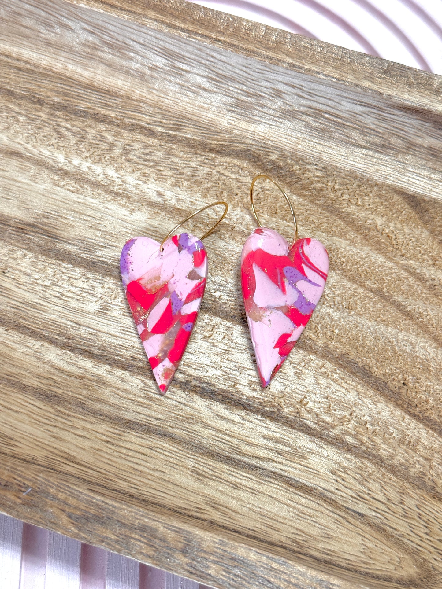 Handmade Crimson & Charm Heart Hoops