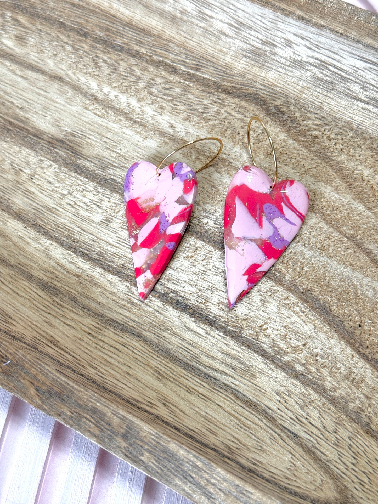 Handmade Crimson & Charm Heart Hoops