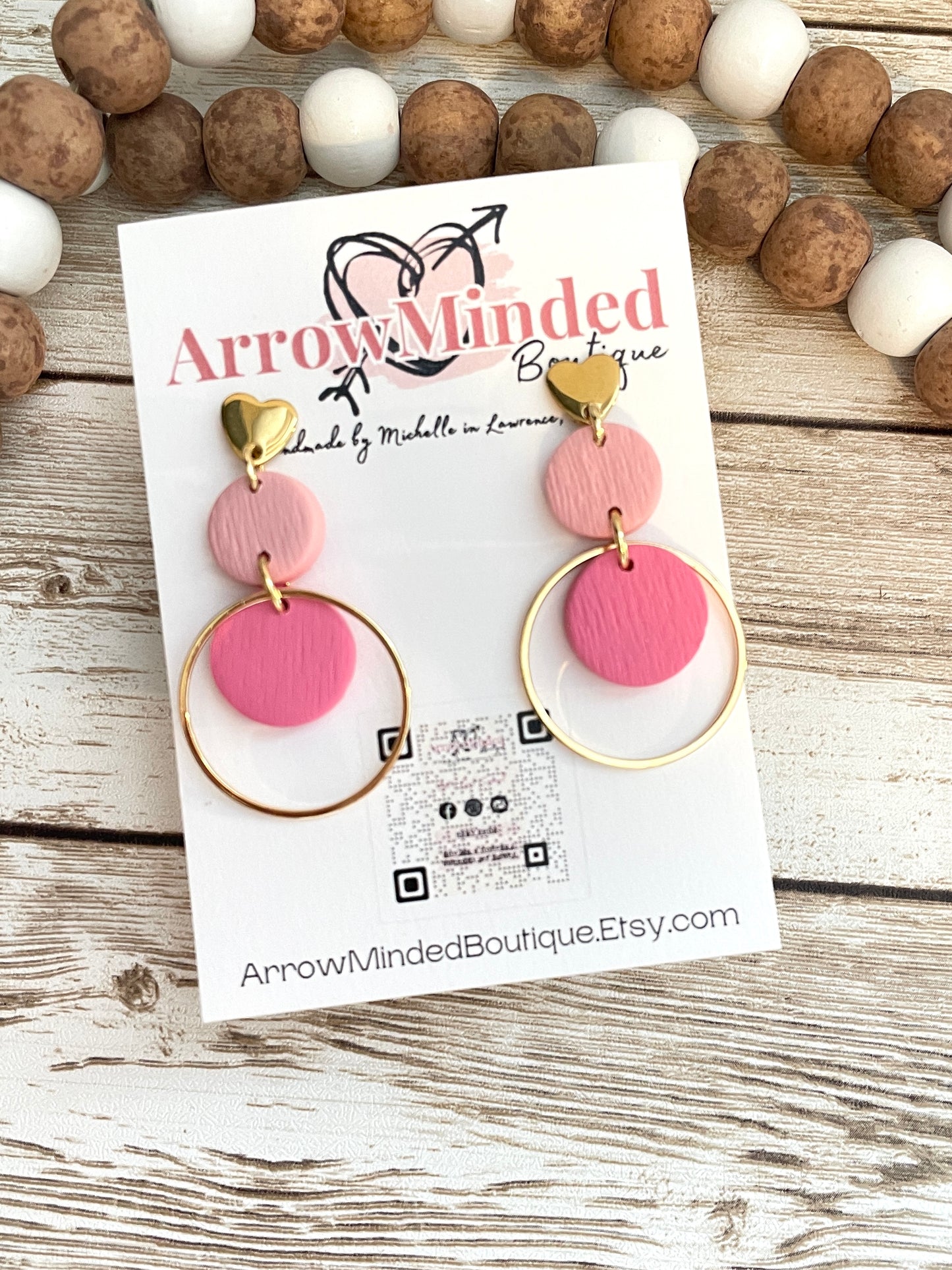 Handmade Pink Gold Heart Dangle Earrings
