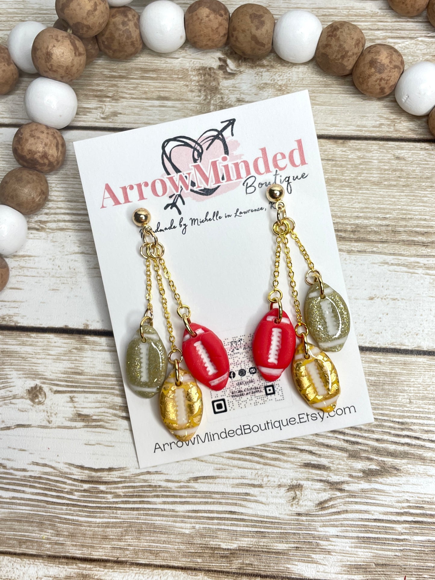 Handmade Kansas City Footballs Gold Post Earrings