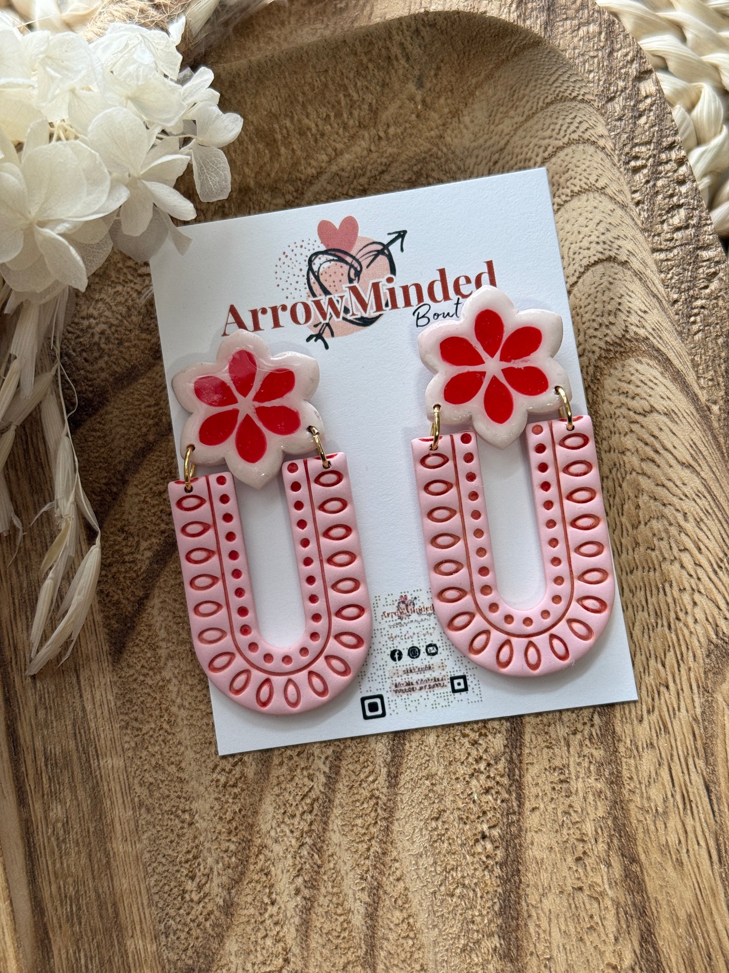 Handmade Vintage Pink Boho Arch Earrings