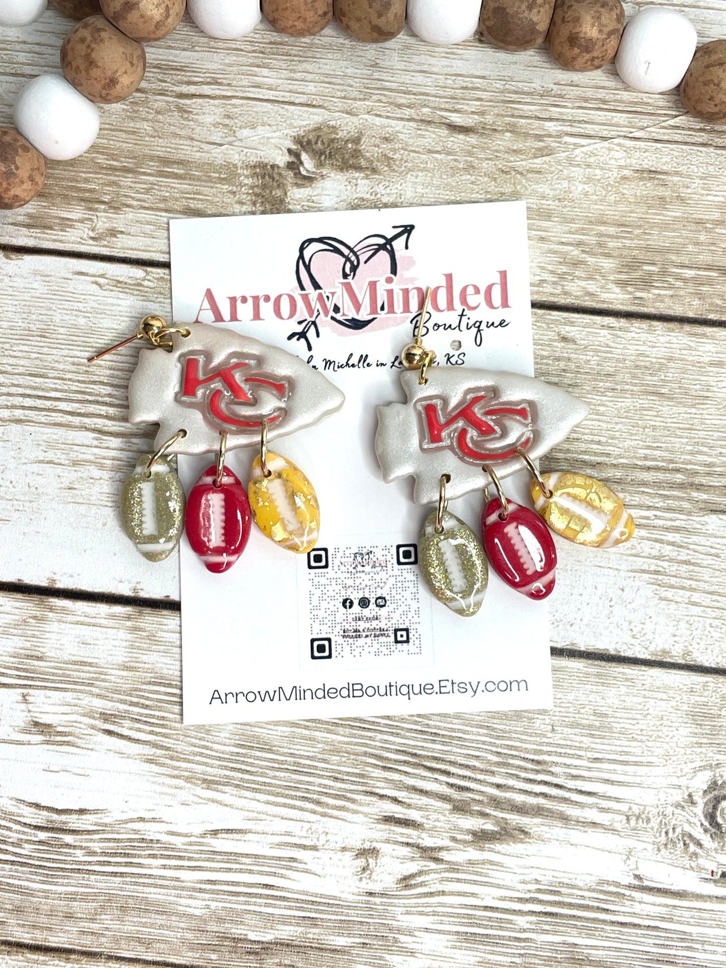 Handmade Kansas City Arrowhead Football Dangles