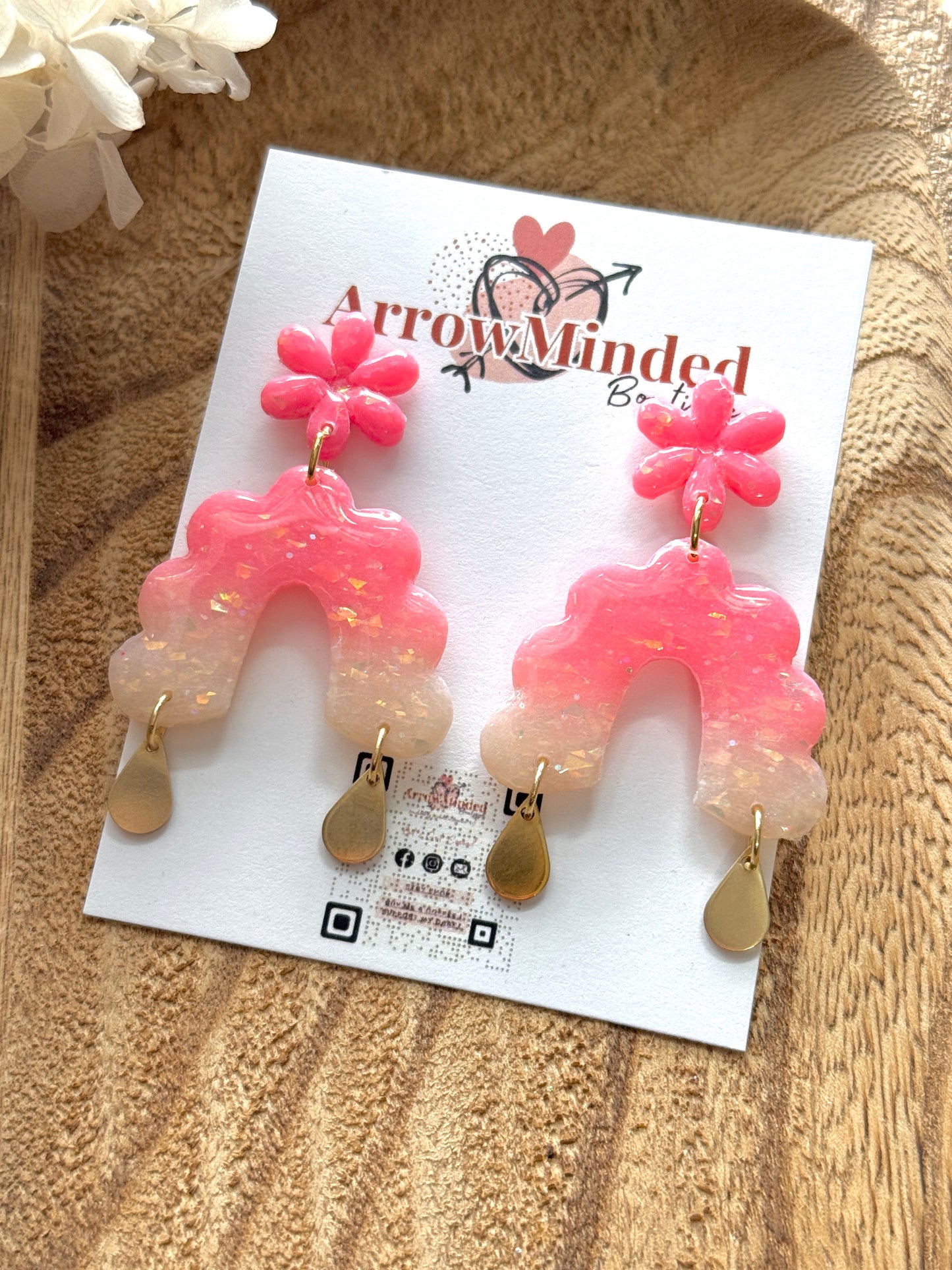 Handmade Pink Floral Opal Arch Dangles