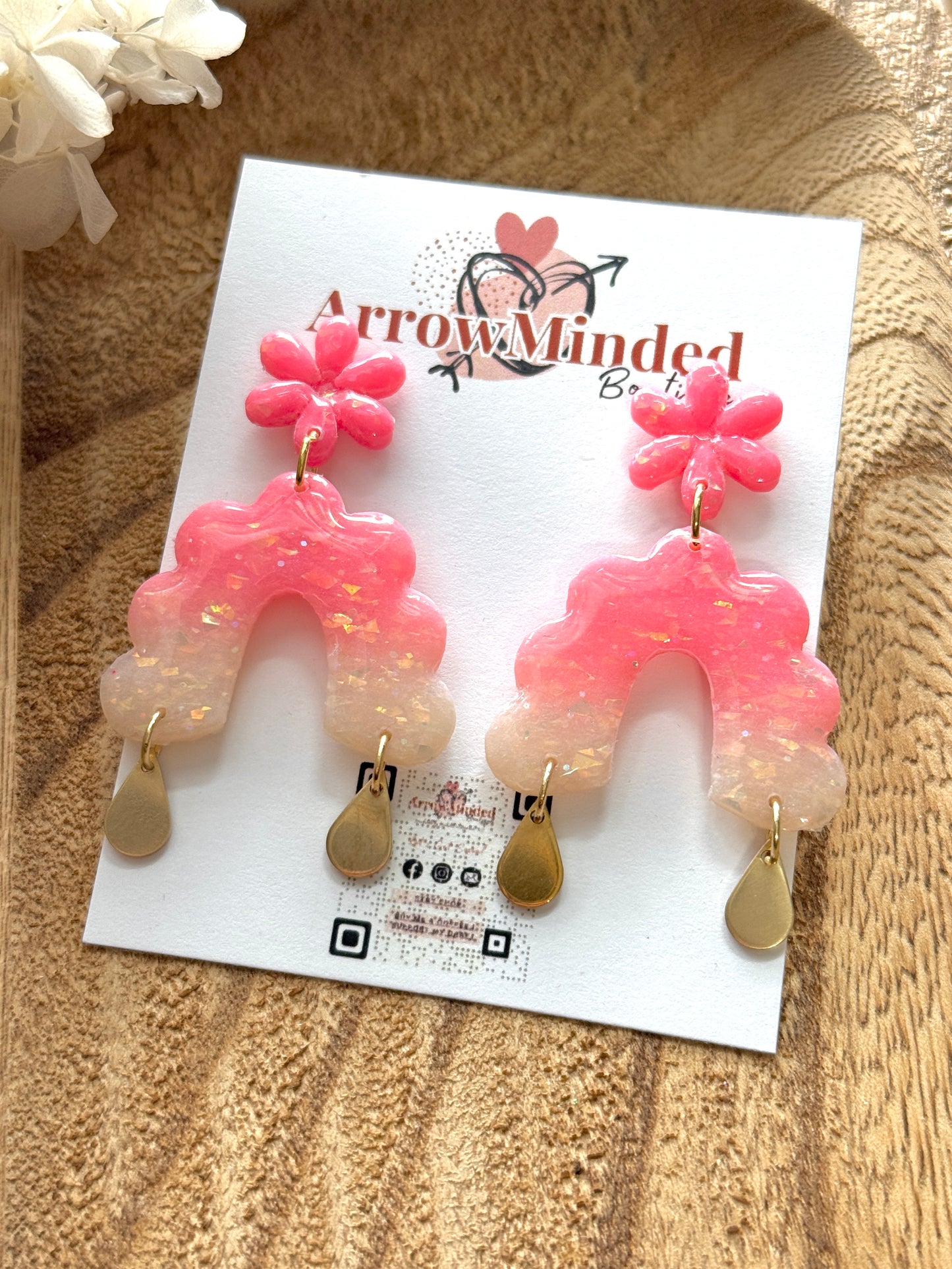 Handmade Pink Floral Opal Arch Dangles