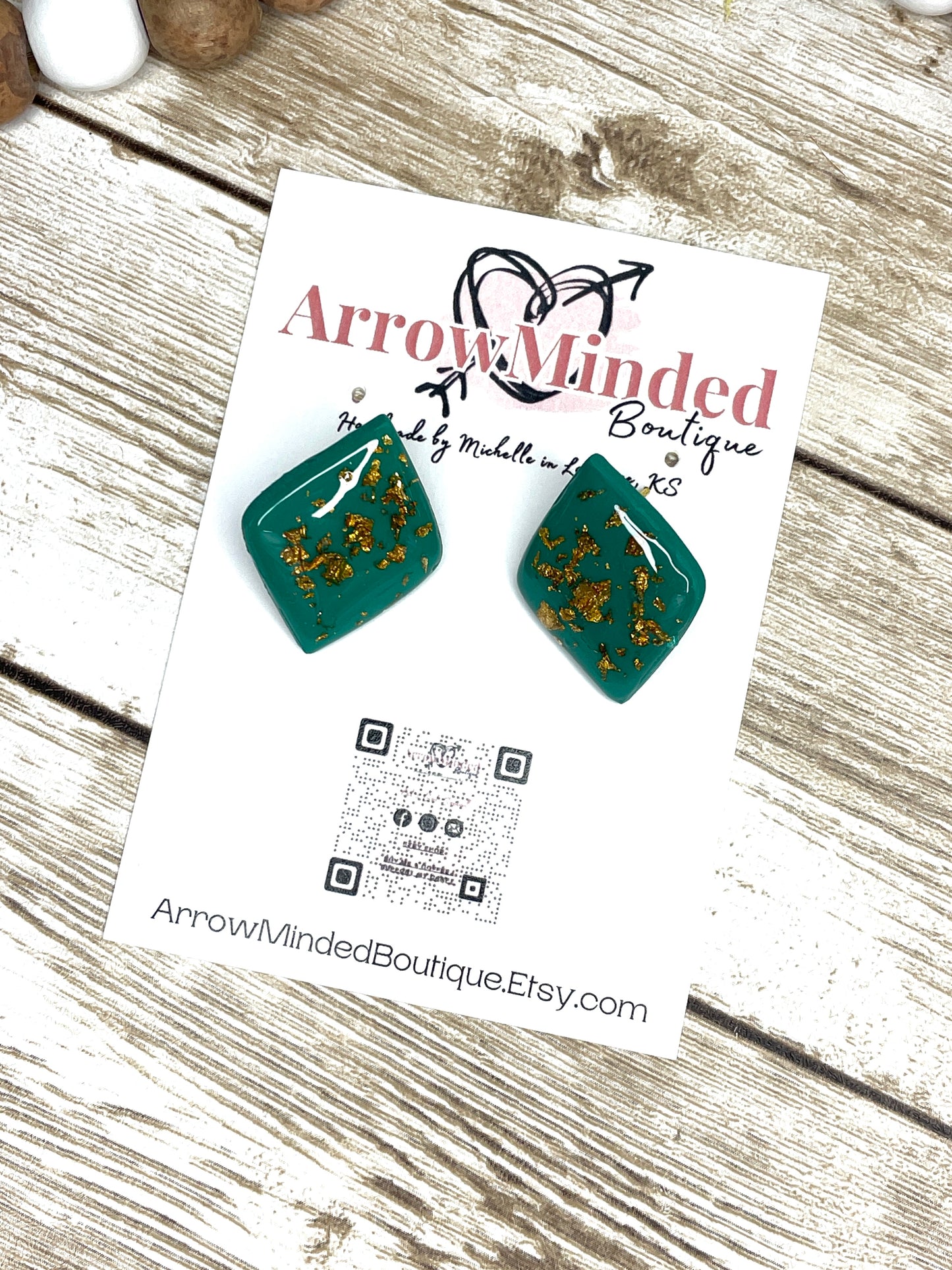 Handmade Green Marquis Shape Stud Earrings