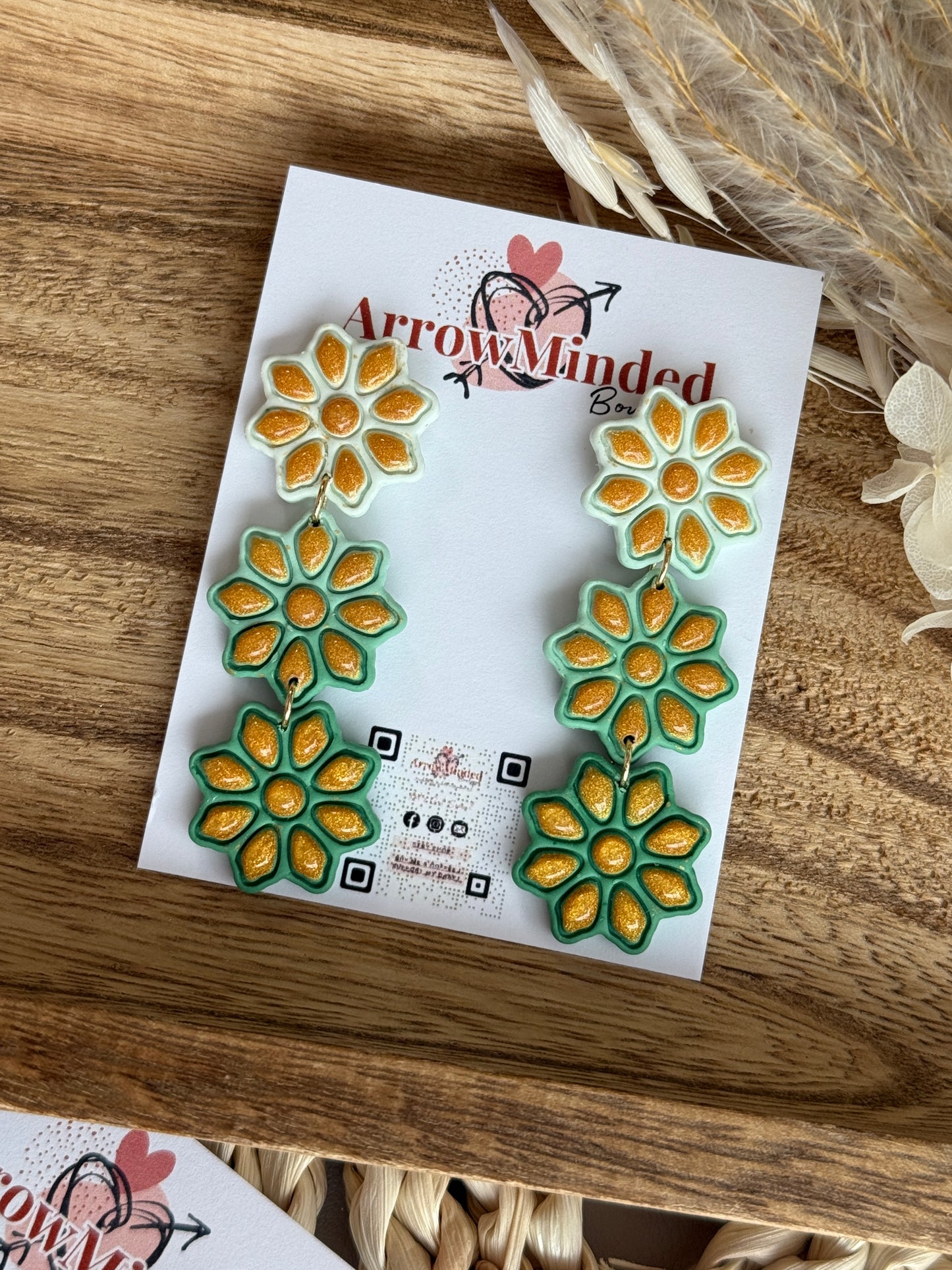Handmade White to Green Gold Petal Floral Earrings