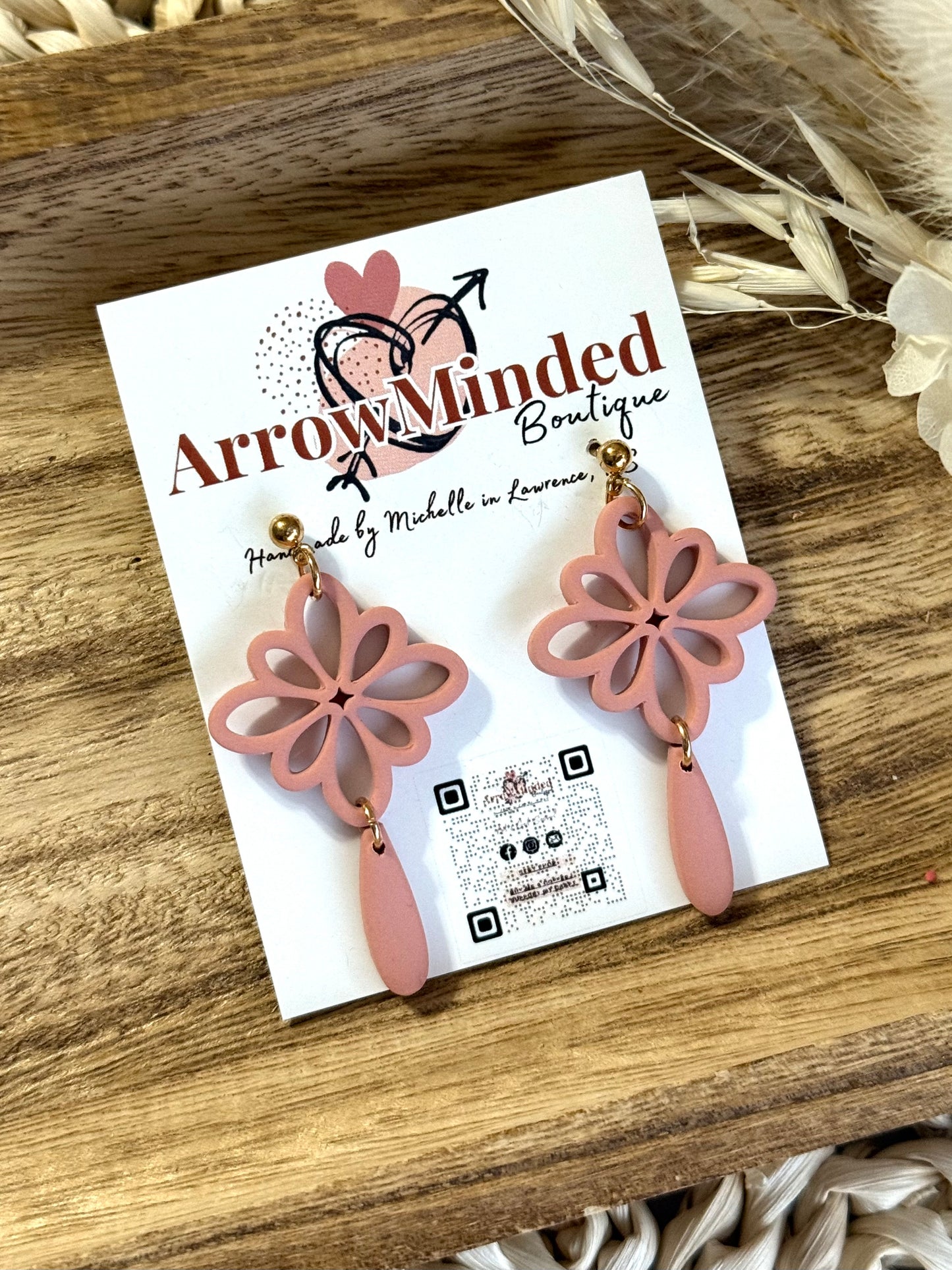 Handmade Blush & Terra Floral Earrings