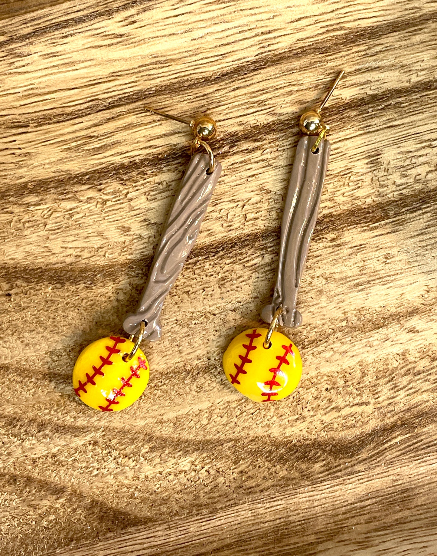 Handmade Softball, Glove, Bat Dangle Earrings