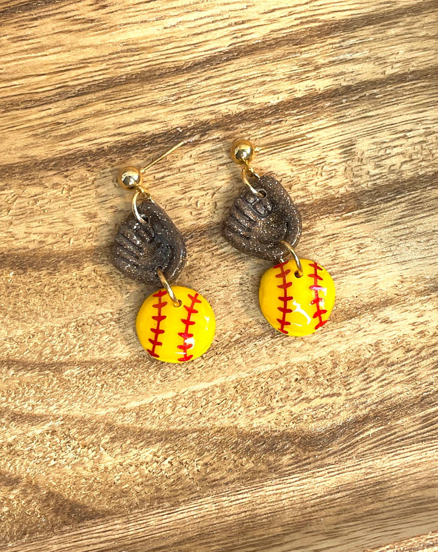 Handmade Softball, Glove, Bat Dangle Earrings