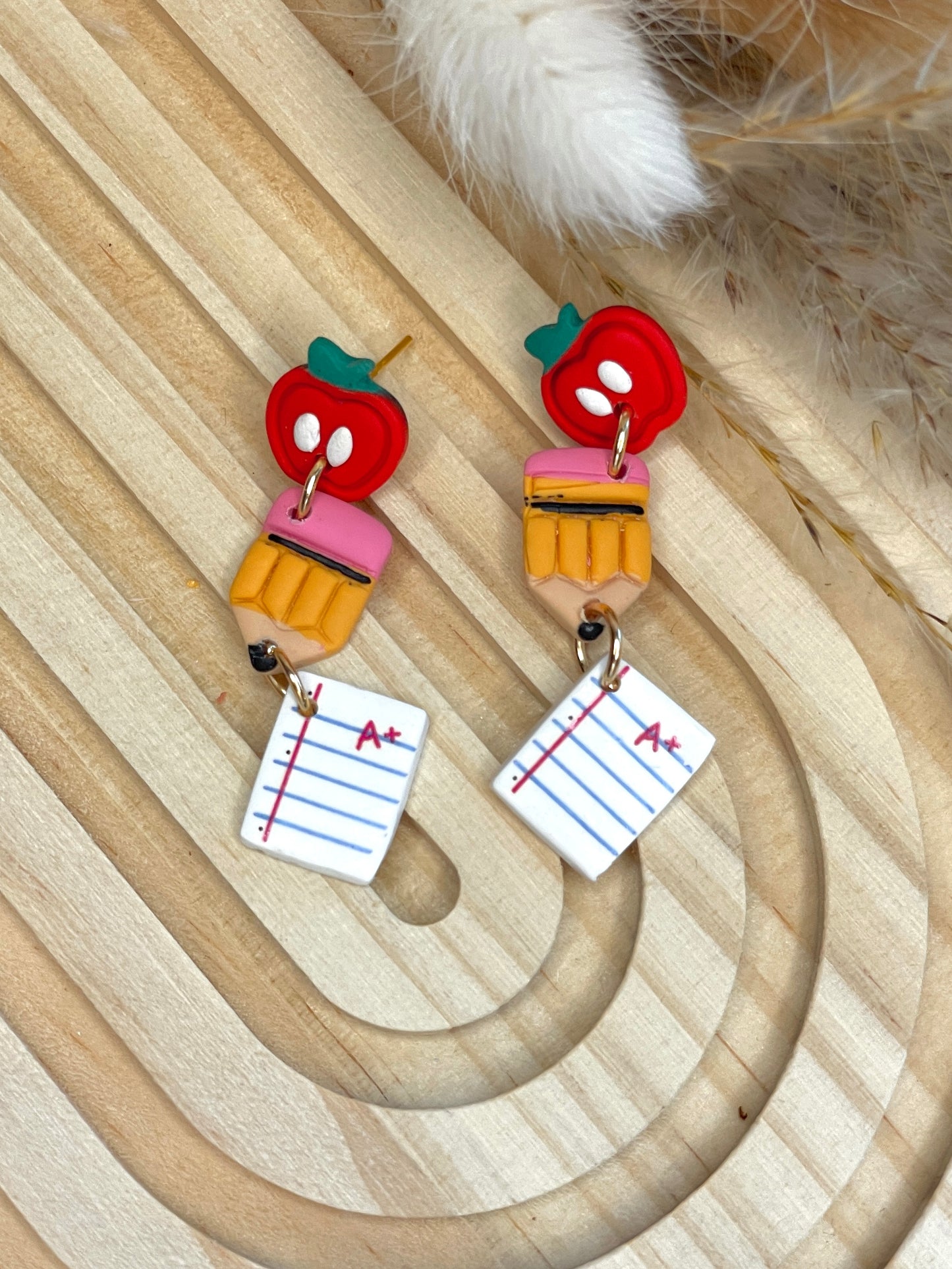 Handmade Apple Pencil Paper Dangle Earrings