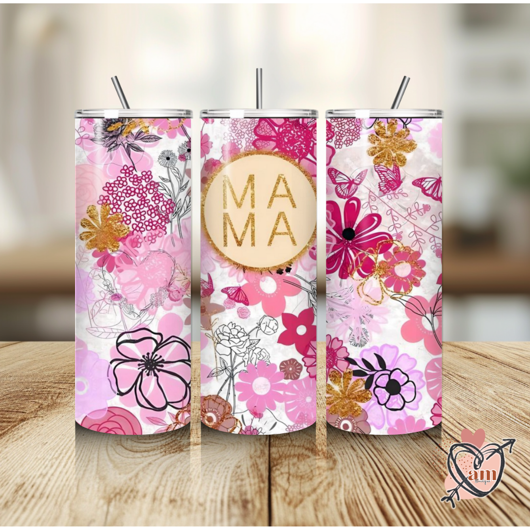 Pink Floral MAMA Skinny Tumbler, 20 oz