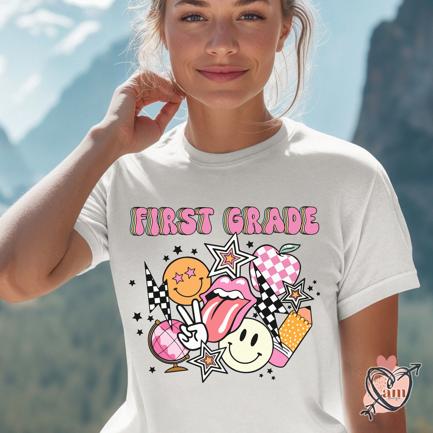 Teacher Retro School Checkered Tee - Customize Grade Level
