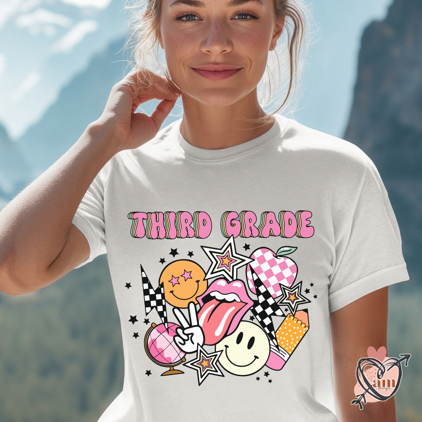 Teacher Retro School Checkered Tee - Customize Grade Level
