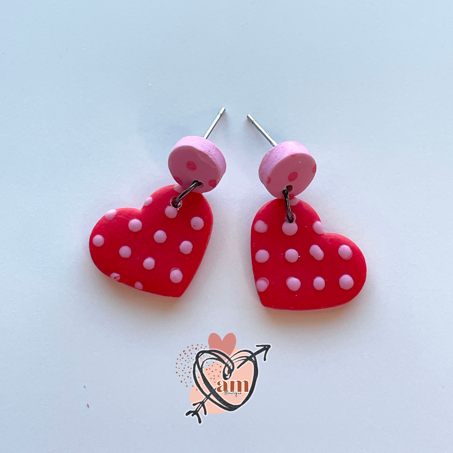Handmade Polka-Dot Heart Dangles
