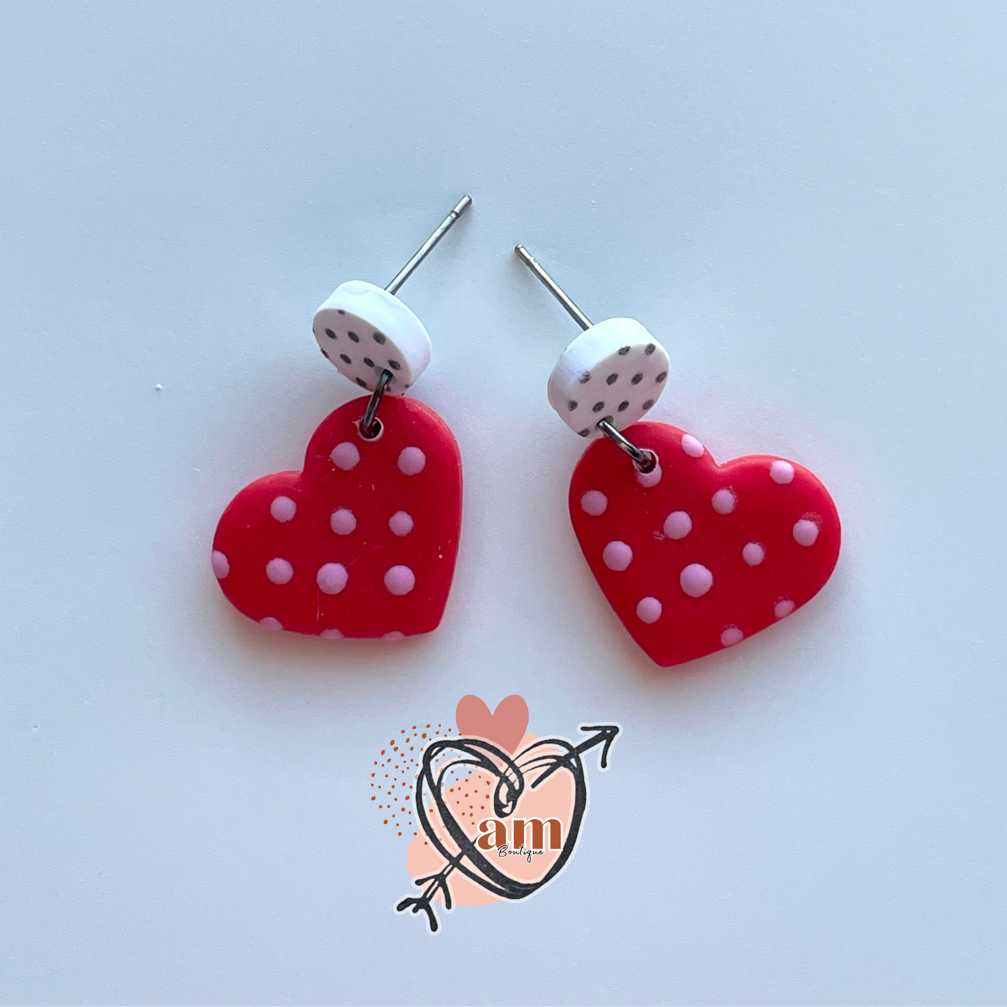 Handmade Polka-Dot Heart Dangles