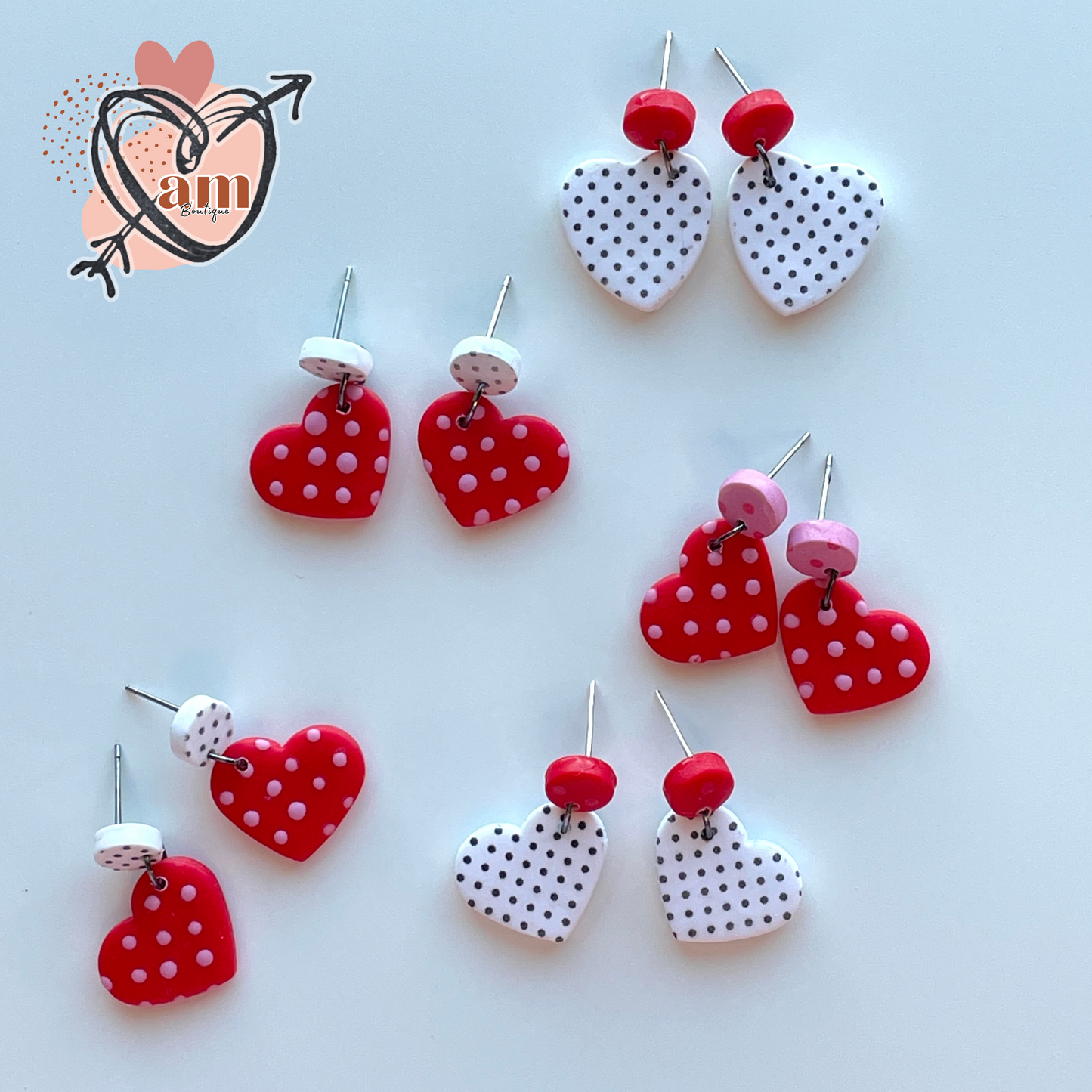 Handmade Polka-Dot Heart Dangles