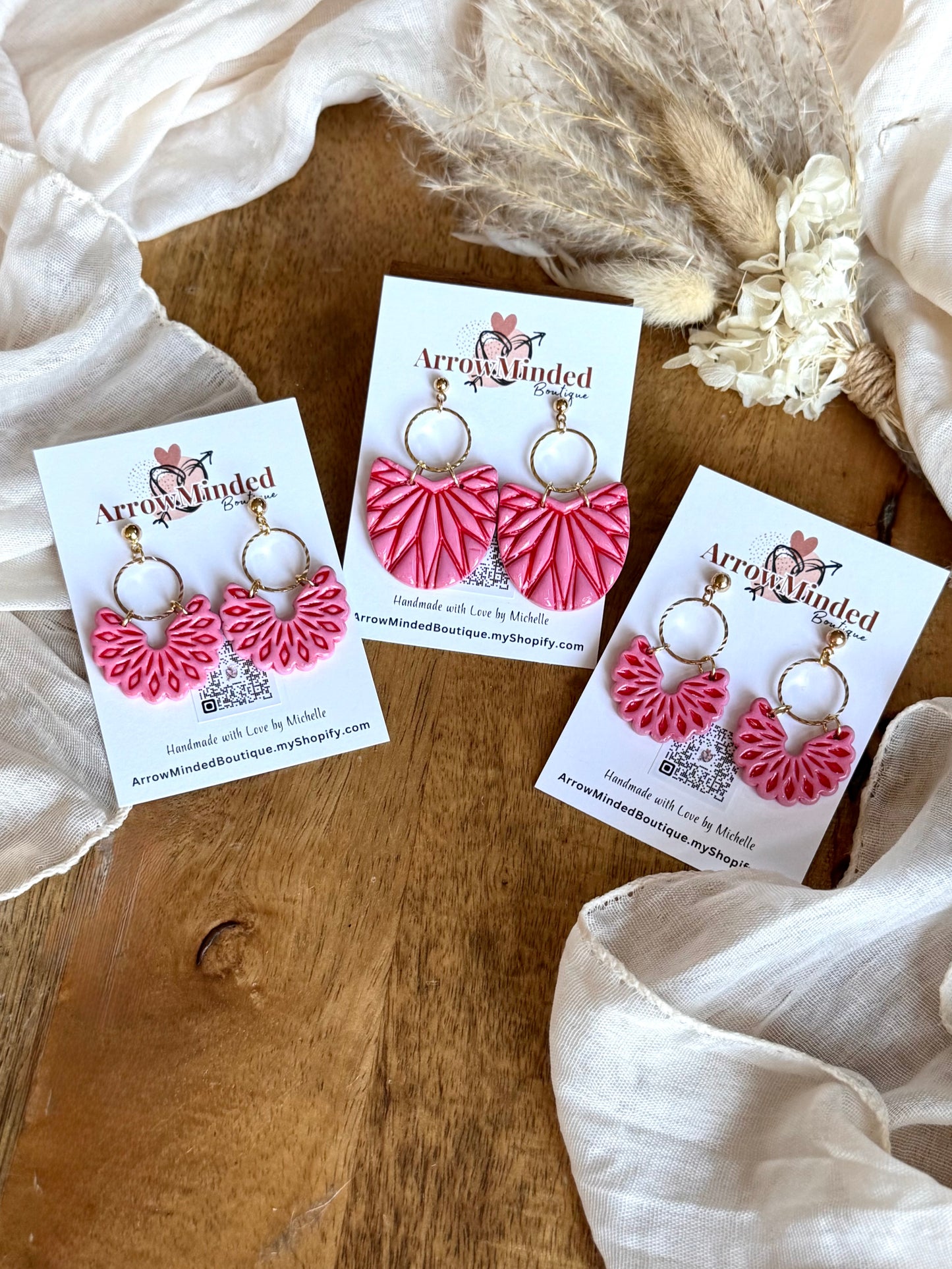 Handmade Boho Pink & Red Earrings