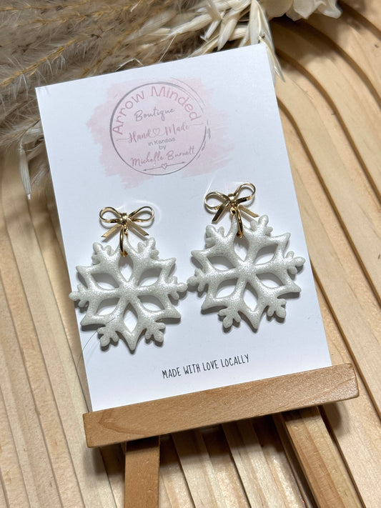 Handmade Christmas Snowflake Bow Earrings