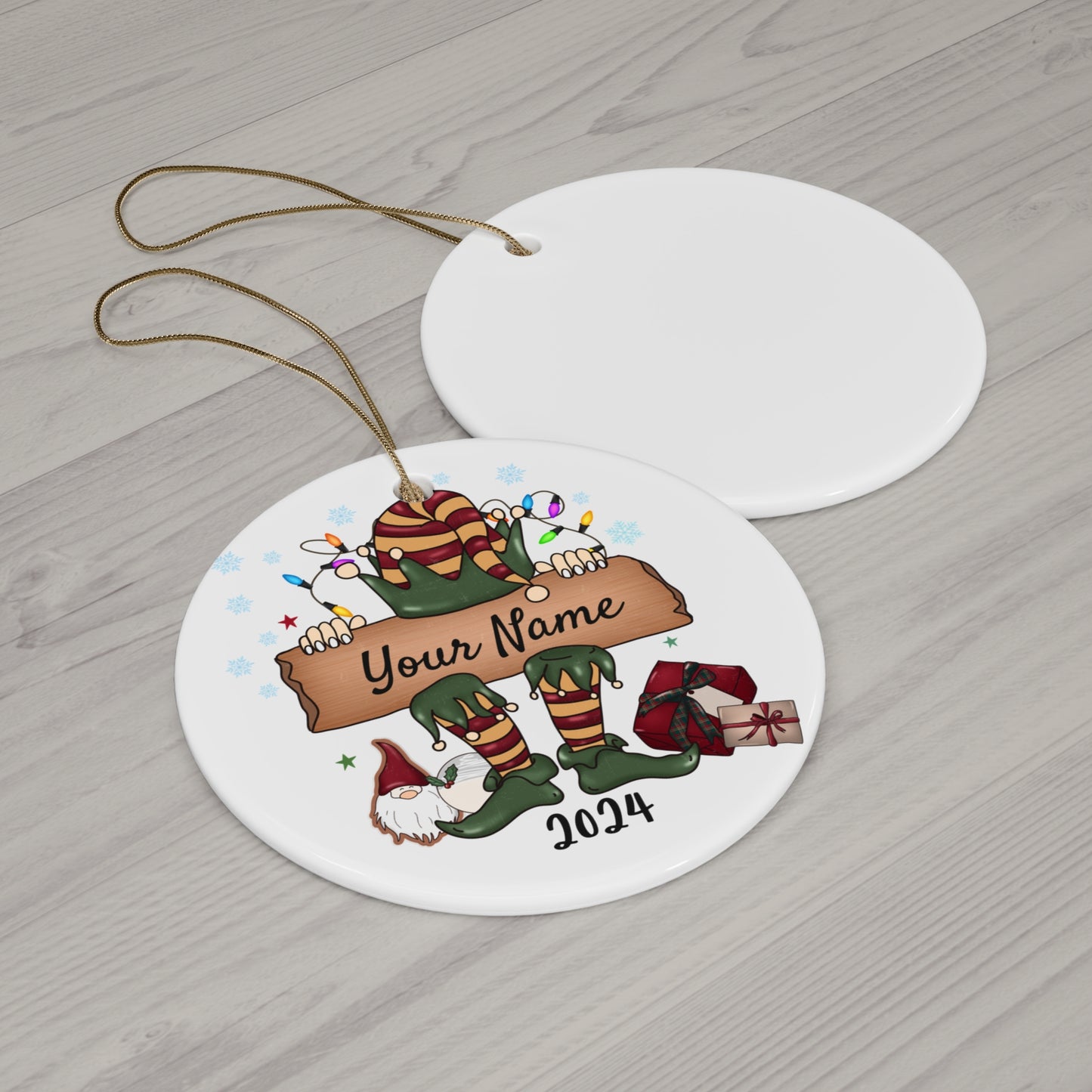 Custom Vintage Elf Ceramic Ornament