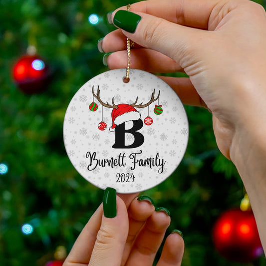 Custom Christmas Letter and Name Tree Personalized Ceramic Ornament