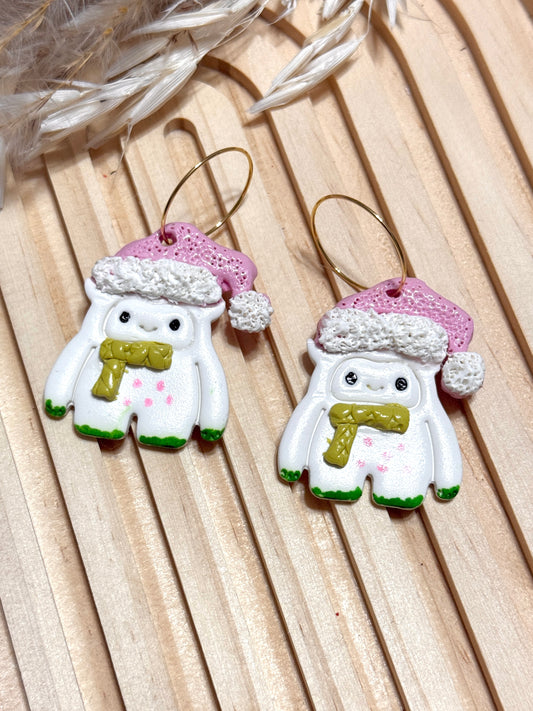Handmade Christmas Yeti Hoop Earrings
