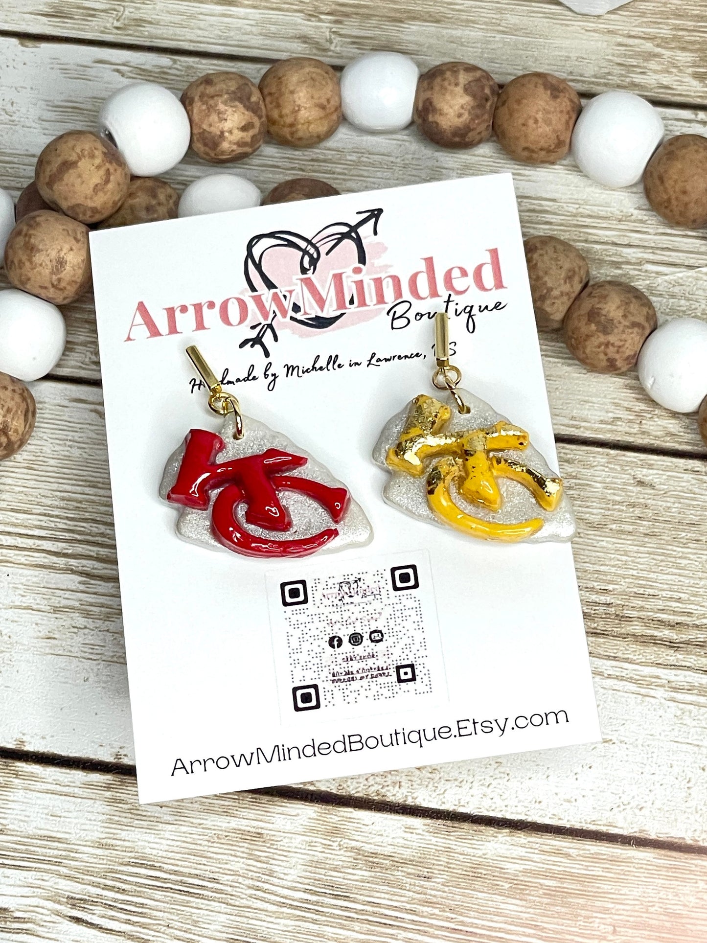Handmade Kansas City Arrowhead Dangle Earrings