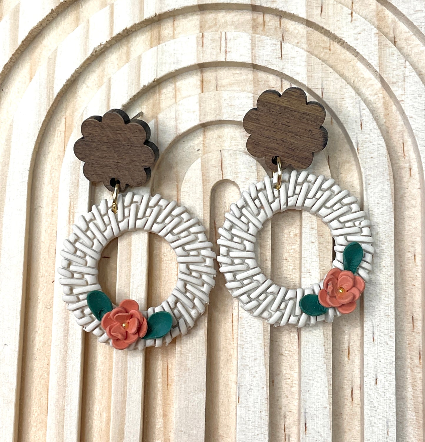 Handmade Autumn Rattan Flower Dangle Earrings