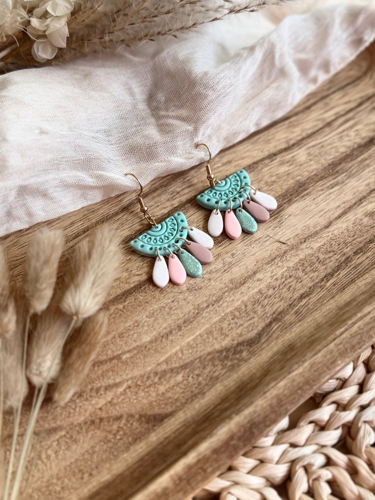 Handmade Pastel Layered Fan Earrings with Soft Shimmer