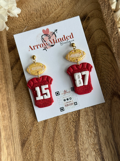 Handmade Kansas City Football Jersey 87 & 15 Earrings