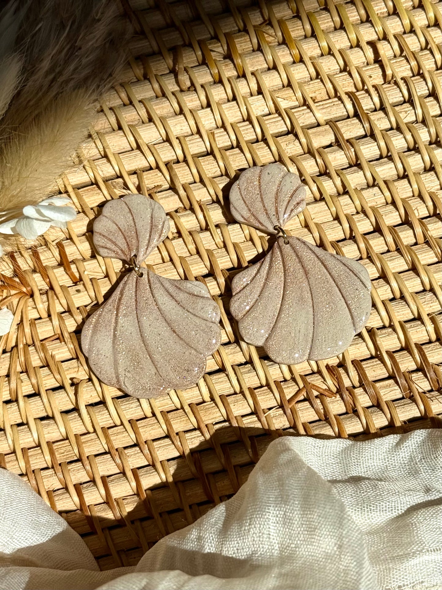 Handmade Shimmery Seashell Dangle Earrings