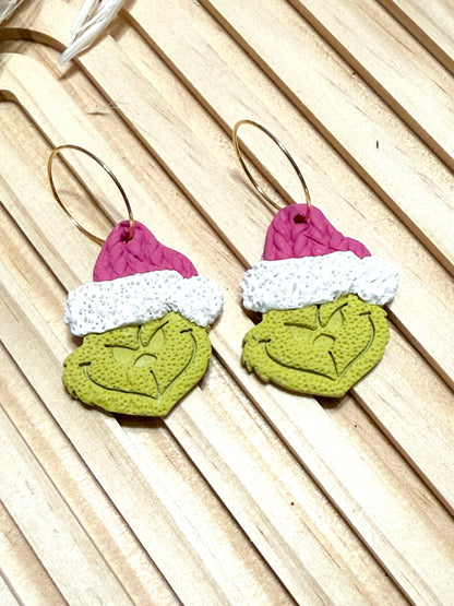 Handmade Christmas Grinch Hoop Earrings