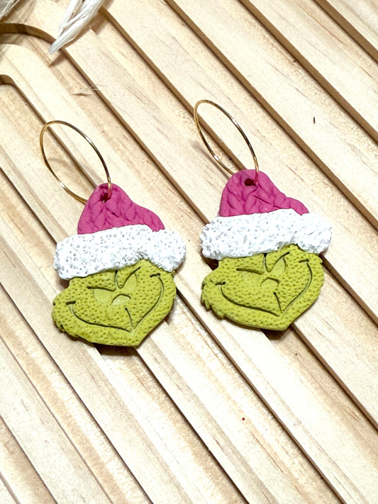 Handmade Christmas Grinch Hoop Earrings
