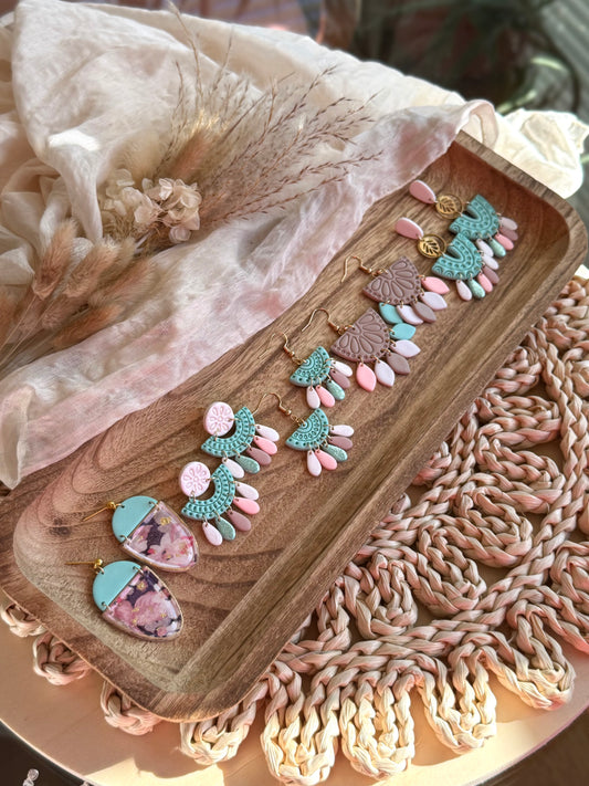 Handmade Pastel Layered Fan Earrings with Soft Shimmer