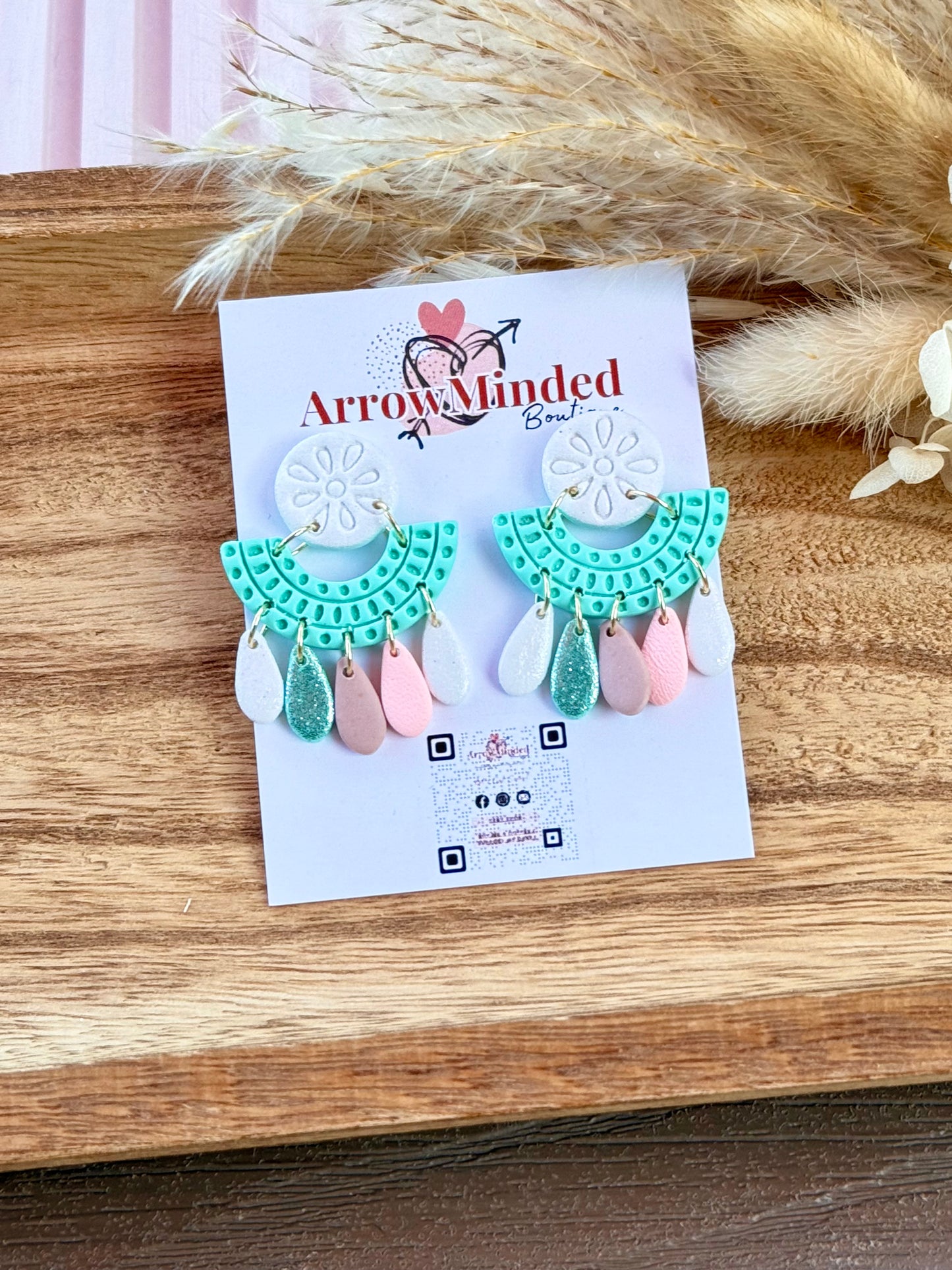 Handmade Minty Bloom Dangle Earrings