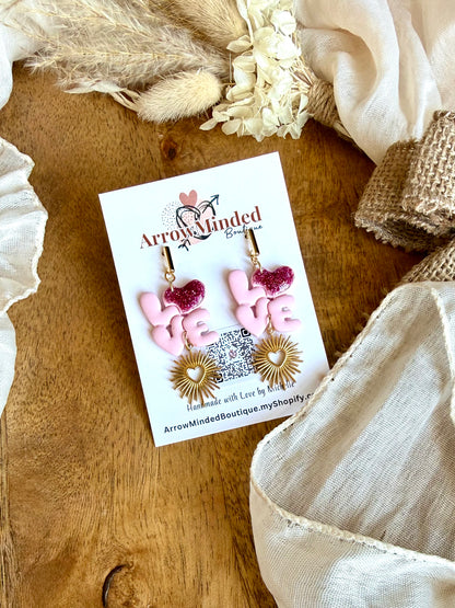 Handmade Pink Love Dangle Earrings