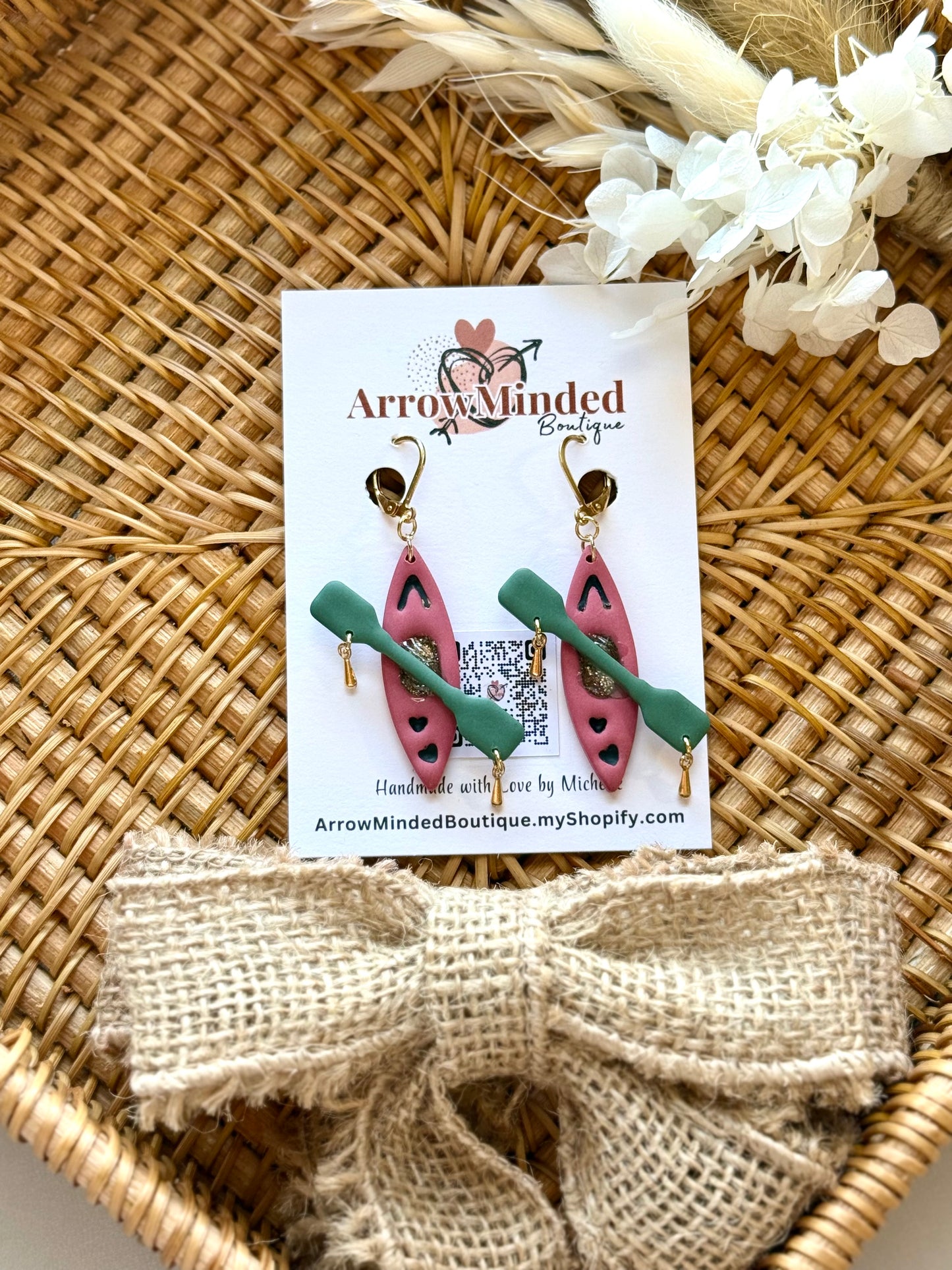 Handmade Paddle & Peace Kayak Earrings